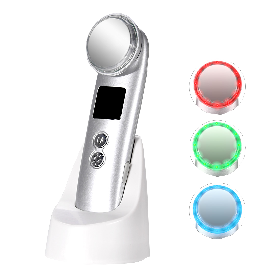 Personal skin care EMS ion heating sensor three color LED light facial massager