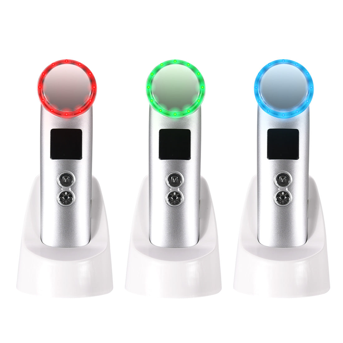 Personal skin care EMS ion heating sensor three color LED light facial massager