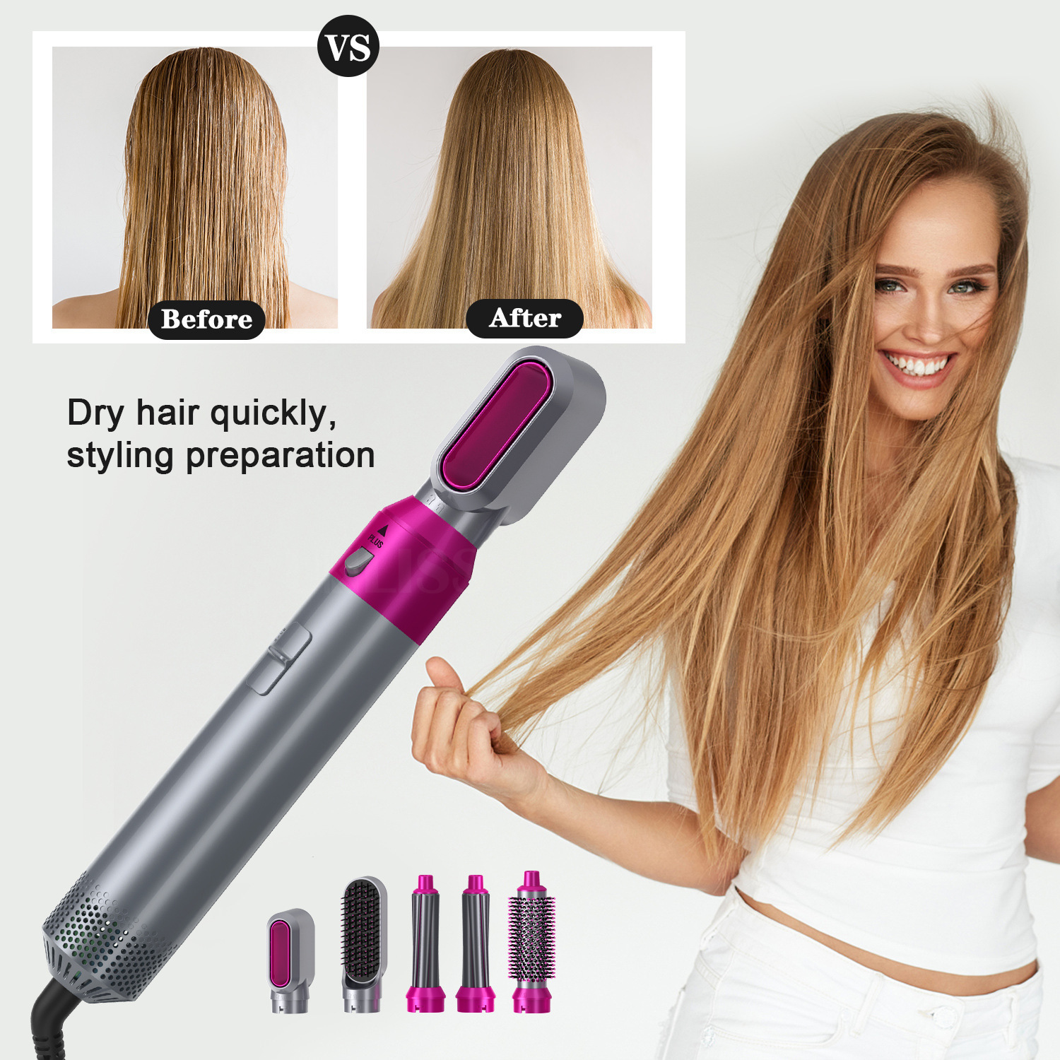 Hair Curling One-step Hair Blow Dryer Comb and Volumizer 5 in 1 Hot Air Brush