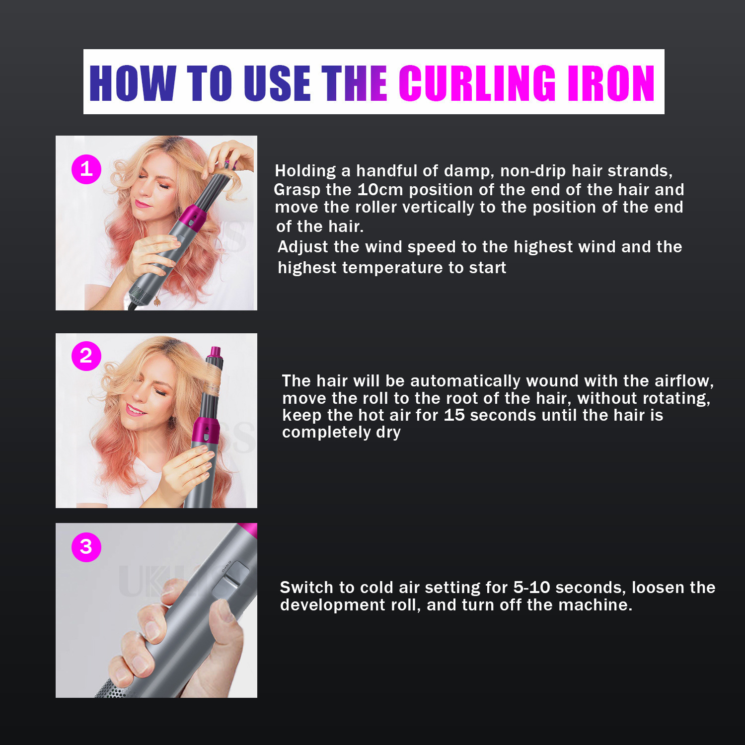 Hair Curling One-step Hair Blow Dryer Comb and Volumizer 5 in 1 Hot Air Brush