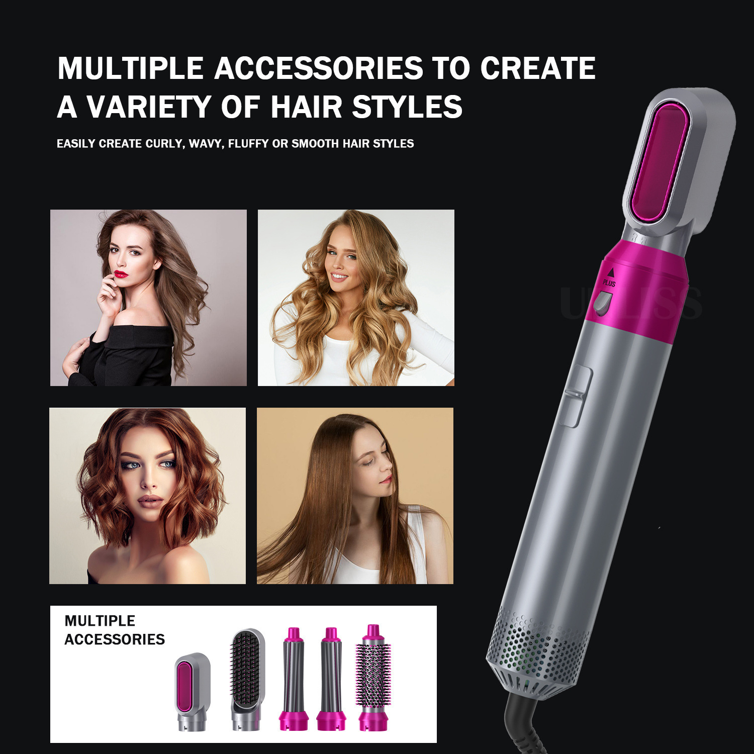 Hair Curling One-step Hair Blow Dryer Comb and Volumizer 5 in 1 Hot Air Brush