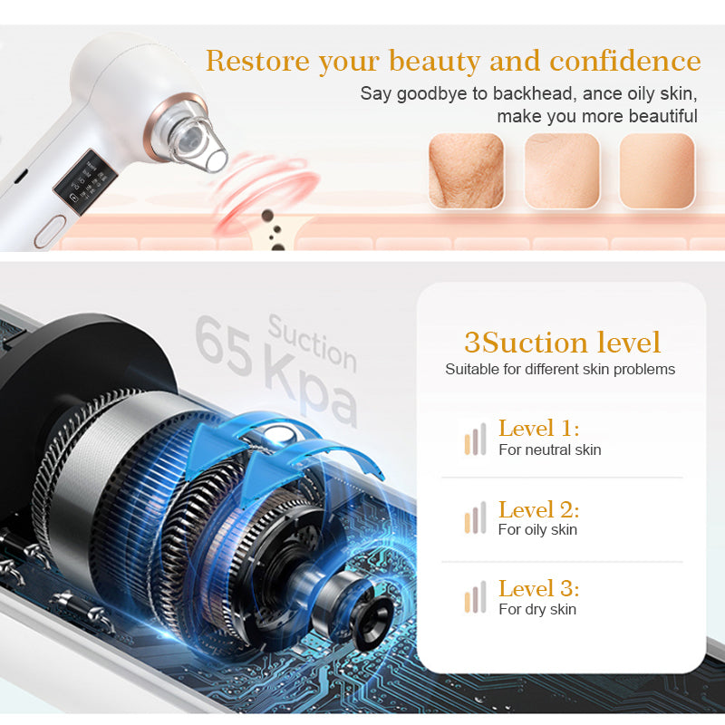 Blackhead Remover Vacuum Equipped with 5 Tips