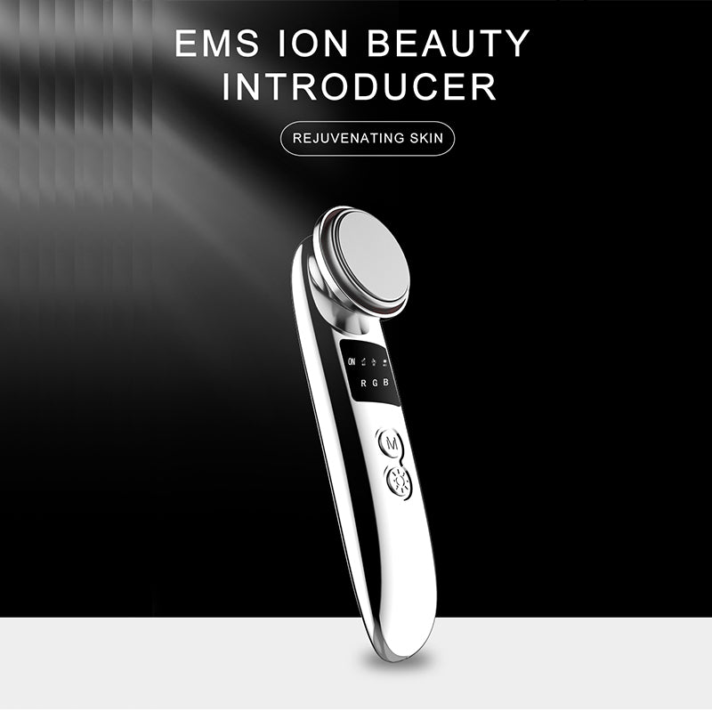 Personal skin care EMS ion heating sensor three color LED light facial massager