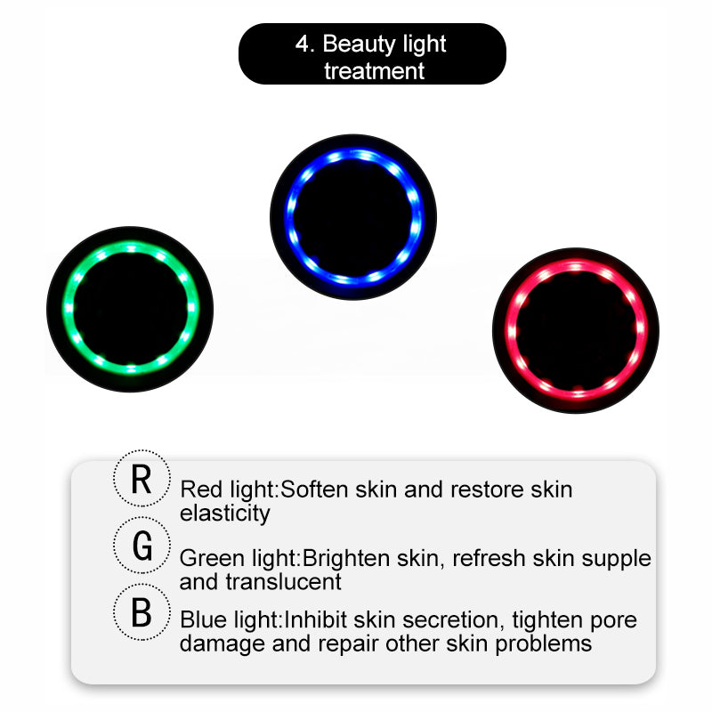 Personal skin care EMS ion heating sensor three color LED light facial massager